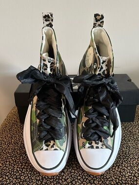 NEW Converse Run Star Hike in Green Camo w Leopard Trim & Bonus Ribbon Laces